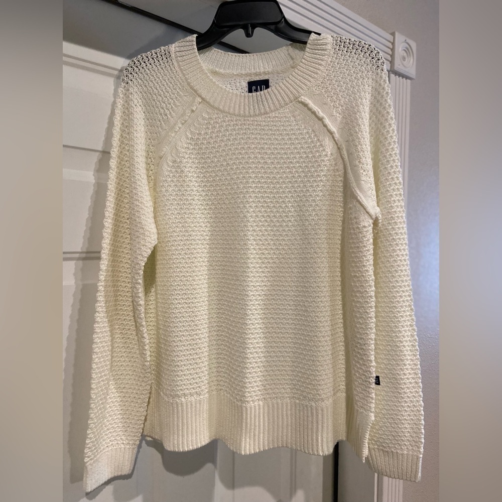 Gap~NWOT~Neutral~Cream~Open Stitch Crochet~Long Sleeve~Pullover Sweater~Size M - Picture 7 of 15